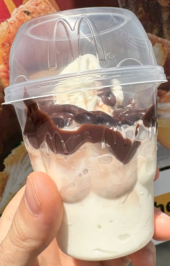 McDonald's Hot Fudge Sundae from 2025 showing reduced portion